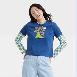 Retro Style Reptar Rugrats Long Sleeve Checkered Graphic Tee